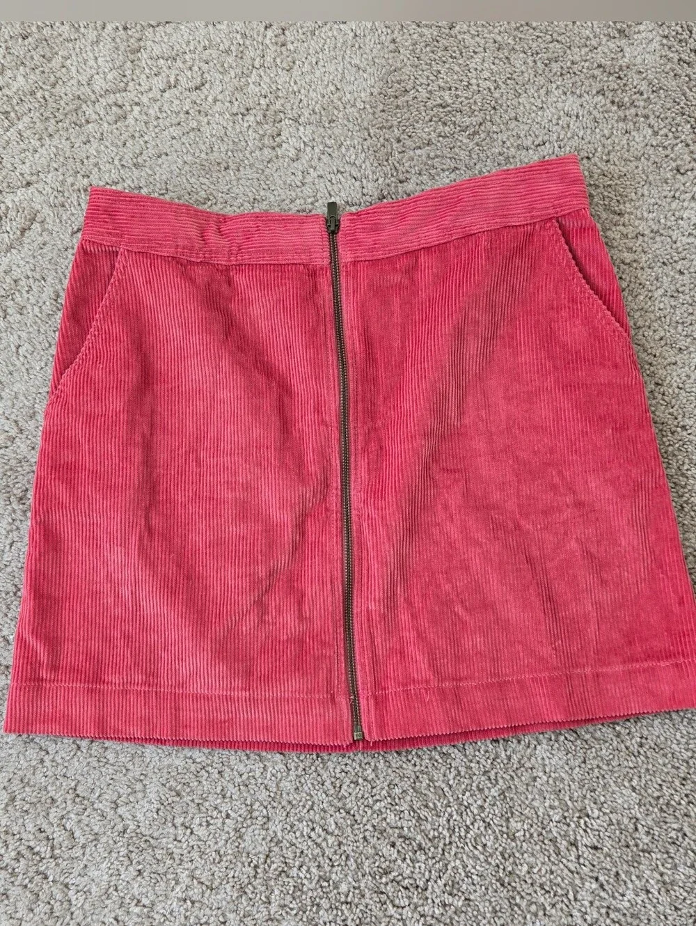 GAP Corduroy Mini Skirt Womens 12 Pink Full Zip Front Cotton A-Line Magenta New
